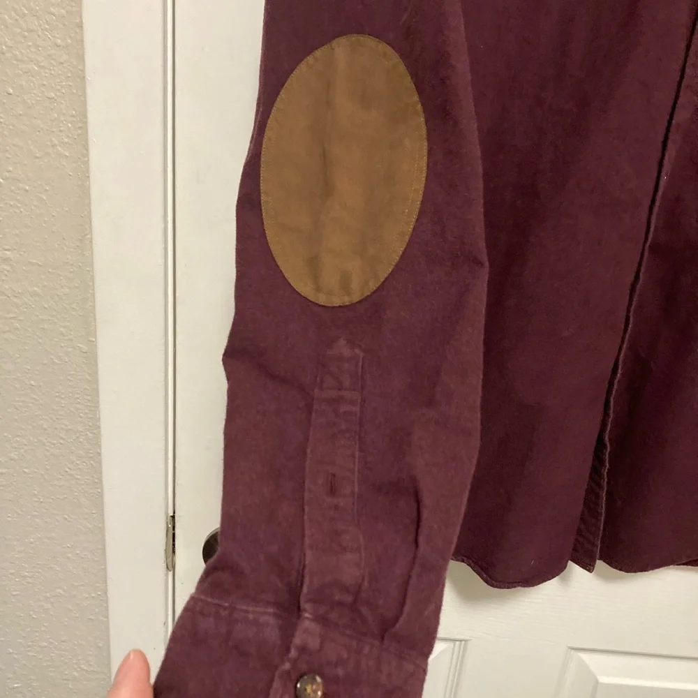 *J. Crew Maroon Men’s Flannel Elbow Patch XL Button Down Long Sleeve Shirt #IH